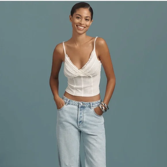 NWT Anthropologie Pilcro Elegant White Cream Ruffled Women's Top Size M Medium - Picture 4 of 12